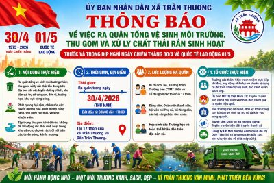 Thông báo về việc ra quân tổng vệ sinh môi trường, thu gom và xử lý chất thải rắn sinh hoạt
